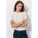 Mango Gebloemde Top met Borduursels - Ecru