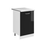 Vicco Keukenonderkast R-Line, Zwart hoogglans/Wit, 50 cm marmer werkblad