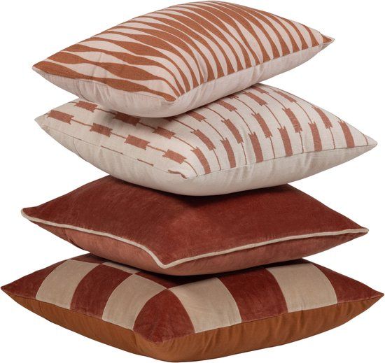 WOOOD Vola Kussens - Katoen - Roze/Roestbruin - 50x50 cm - Set van 4