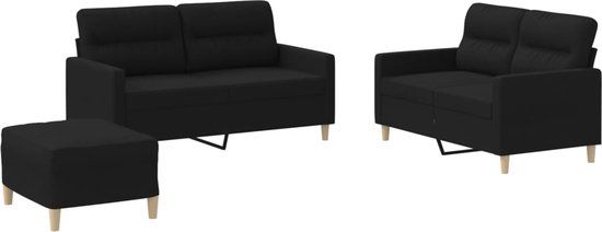 vidaXL 3-delige loungeset met kussens stof zwart