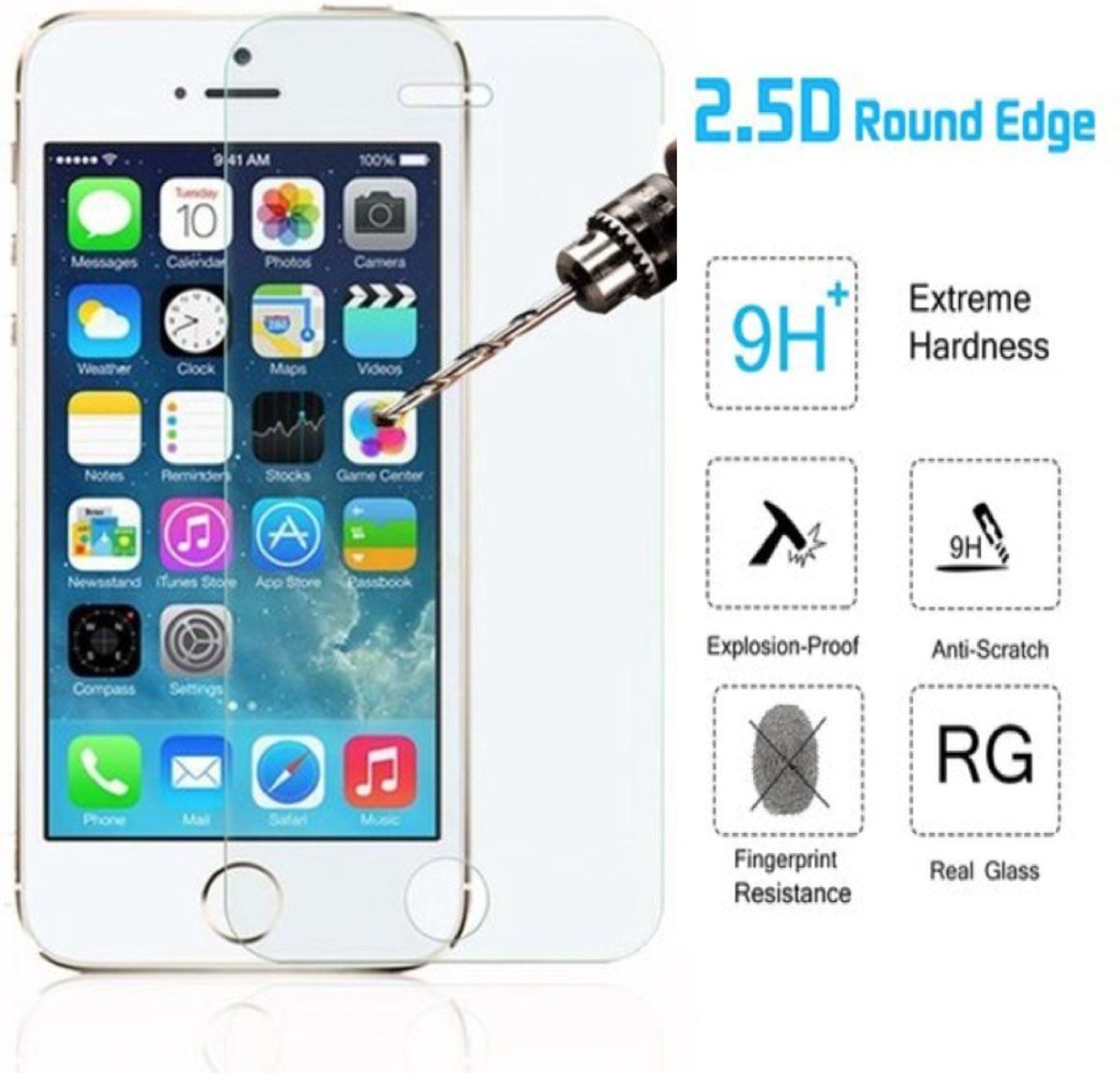 iCall Screenprotector voor Apple iPhone 5/5S/5C/5SE - Tempered Glass
