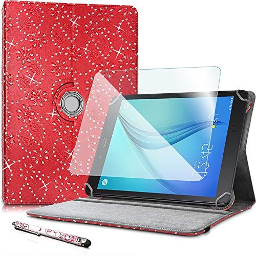 KARYLAX Set beschermhoes met strass-steentjes, rood + displaybeschermfolie van flexibel glas + stylus voor Archos Core 101 3G V2