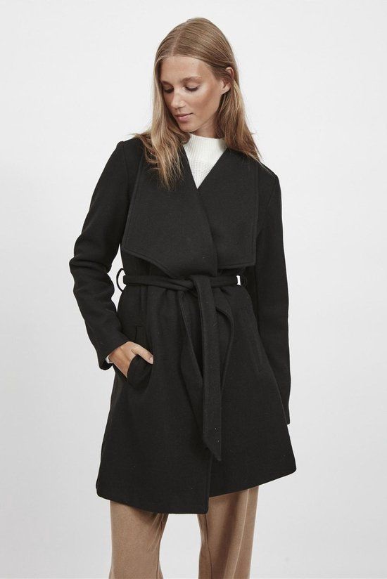 Vila Vicooley Collar Belt Coat - Black - Women's Size 44