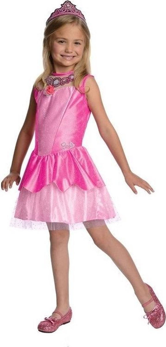 Funny Fashion Roze prinsessen jurkje/jurk voor meisjes met tiara - prinsessen verkleedkleding/carnavalkostuum 5-8 jaar (110-128 cm)