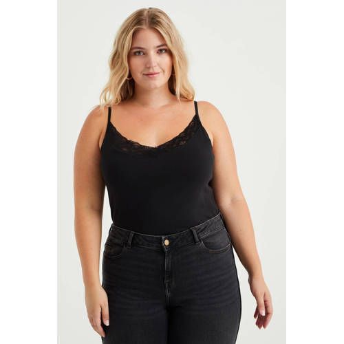 WE Fashion singlet met kant zwart