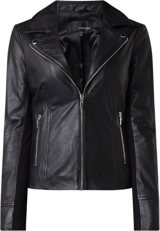 Studio AR Kendall leren biker jack zwart - Maat 34 - Vrouwen