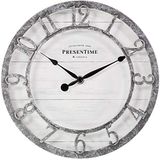 PRESENTIME & Co 10" boerderij-serie wandklok, kwartsuurwerk, Shiplap-stijl, verhoogd 3D Arabisch cijfer, gegalvaniseerde afwerking