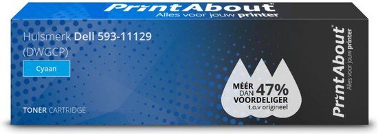 PrintAbout Huismerk Dell C1660W Cyaan Toner | 1100 pagina's - Compatibel