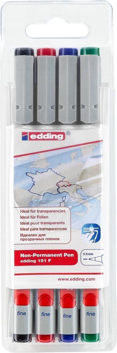 Edding 151 F Non-Permanent Pen Set - 4 Assorted Colors
