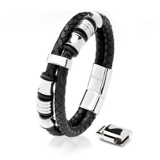 SERASAR Leren Armband Heren [Spirit] - Zilver 20cm - met Sieradendoosje In Geschenkverpakking