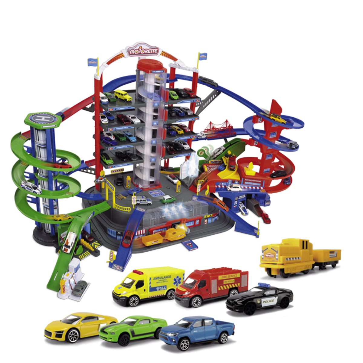 Majorette Super City Garage - Multi-Level Playset with Cars, Helicopter, Lights & Sounds - Ages 5+