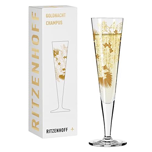Ritzenhoff Goldnacht Champagne Glass 200 ml - Pomegranate Motif with Real Gold - Made in Germany