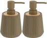 Tendance zeeppomp striped - 2x - groen - 250 ml - D8 x H15 cm - rubber/bamboe - zeep dispenser