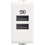 Bticino USB-oplader met twee ingangen type A, voor inbouw in de Matix-plaat voor het opladen van een elektronisch apparaat tot 15 W of twee apparaten tegelijkertijd, 1 plaats, wit