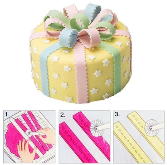 Ardran & Tookar Fondant kartel roller - Marsepein kartelrandjes snijden voor taart / icing / cake / cupcake decoratie - Vorm roller - Deegroller - Fondantroller - Uitstekers - Uitsteekvorm - 3 rollers in 1