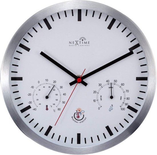 NeXtime Stationsklok met Weerstation - 25cm - Zendergestuurd - Wit