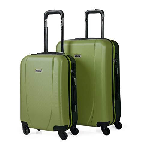 ITACA - Koffer Set - Koffers Set - Stevige kofferset 2 stuks - Reiskoffer Set. Set van 2 Trolley koffers (Handbagage Koffer, Middelgrote koffer). Kofferset Delige. Lichtgewicht ko, Pistachet-antraciet