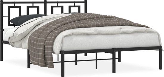 vidaXL Bedframe met hoofdbord metaal zwart 135x190 cm