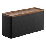 Yamazaki 5810 RIN 3~Tiered Slim Accessory Case with Lid, black, ABS Resin/Wood, 24 x 8 x 11.5 cm
