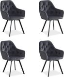 Homestyle4u Eetkamerstoelen van fluweel - Set van 4 - Grijze stoelen met armleuningen