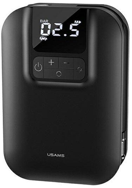 USAMS Mini Compressor - Portable Air Compressor for Tires, Balls, and More - Rechargeable with Digital Pressure Gauge - Black