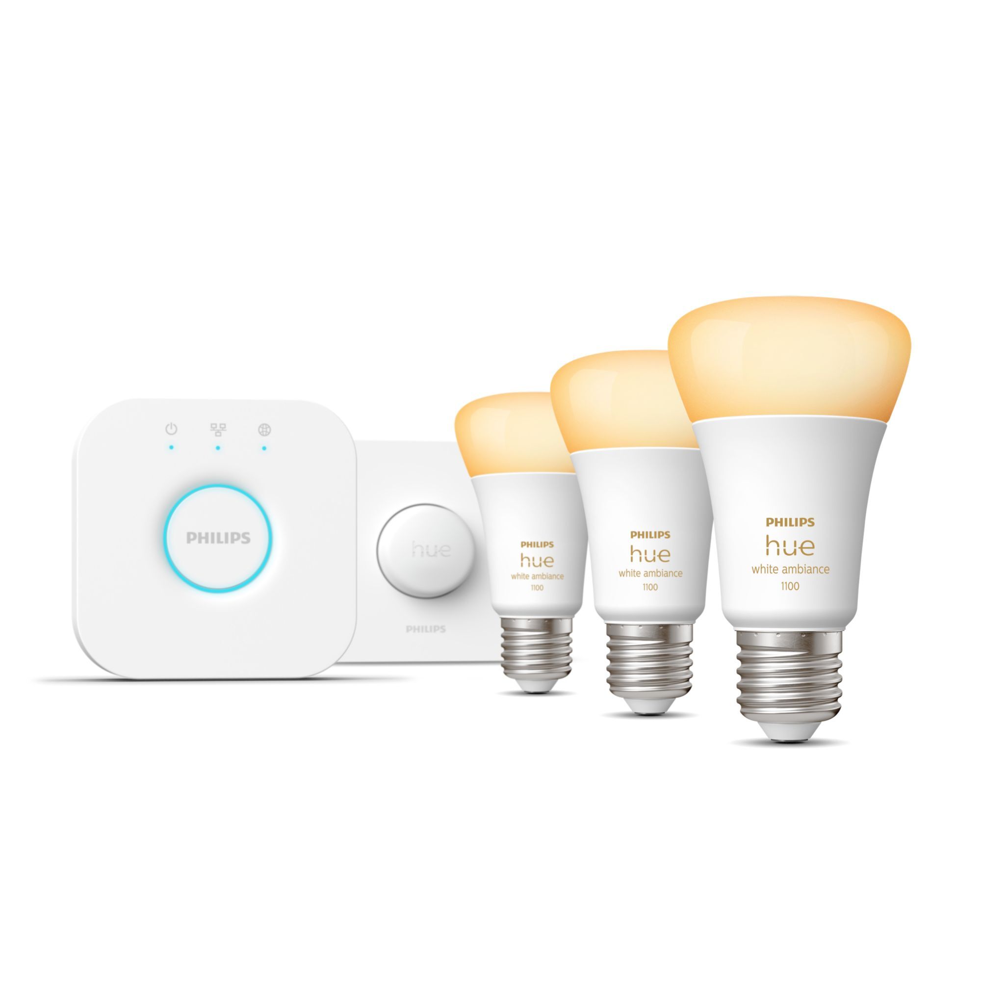 Philips Hue White ambiance Starterkit: 3 E27 slimme lampen (1100) + smart button