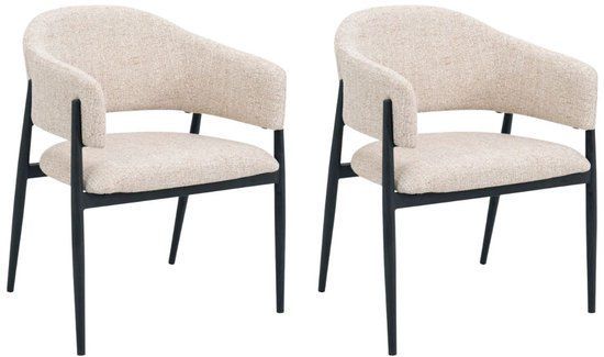 DÉJA Living Eetkamerstoel Dénia - Beige/Zwart Stof - Set van 2