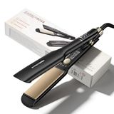 BarberBoss Stijltang, stijltang met beweegbare keramische platen, ionen- en keratineverzorging voor glad en kroezend haar, professionele stijltang met instelbare temperatuur (QR-8422, zwart)