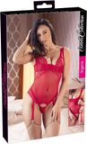 Cottelli Collection Body Ouvert met Jarretel Banden en Kanten Afwerking - Rood - Maat 85B/L