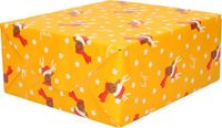 Bellatio Decorations Luxe Kerst inpakpapier - cadeaupapier - goud geel - Rendier en sterren - 250 x 70 cm