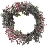 Merkloos Everlands Kerstkrans krans bes d60h10 cm groen/rood