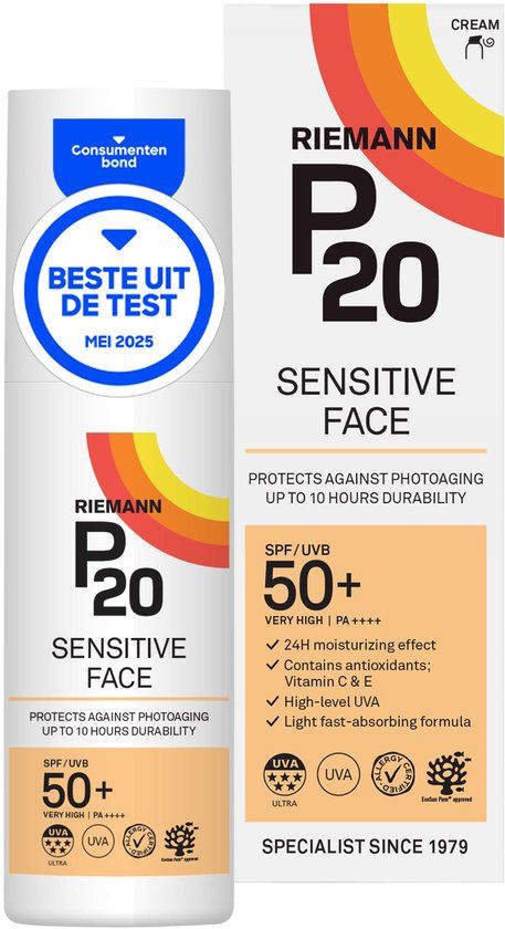 Riemann P20 Sensitive Face SPF 50+ - 50g - Zonnebrandcrème voor gevoelige gezichtshuid
