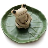 NAGU 100% Handgemaakte keramische stok, wierookbrander, houder, kleine kikker wierook, lotus leaf tray, mini standbeeld van een leuk dier voor thuis