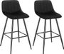 Tabouret de bar Merlito – Design industriel – Noir – Set de 2 – Tabouret de bar avec dossier – Tabouret de cuisine et de bar – Velours
