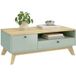 MIXHOME Table Basse Rectangulaire Avec Tiroir, Porte Et Étagère, Meuble De Salon En Vert Clair Et Chêne, Table D'Appoint Pratique Pour Petit Espace, Rangement Fermé Et Ouvert