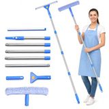 Carehabi Raamreinigerset met telescoopsteel, 90-196 cm, raamreiniger, streepvrije raamwisser en microvezelwisser voor ramen, douche, spiegel