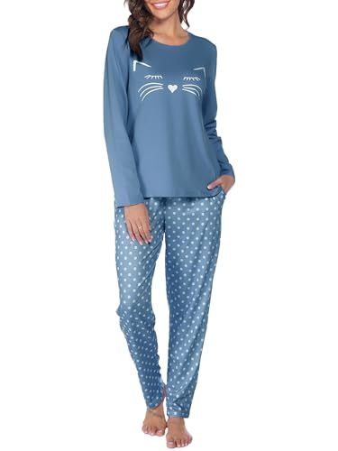 Reliwel Pyjama Dames Lange Pyjama Katoenen Winter Pyjama Set Ronde Hals Top en Pyjamabroek Lange Mouwen Loungewear Nachtkleding Huispak Gezellig Vrijetijdspak