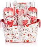 BRUBAKER Cosmetics 6-Delig Bad- en Doucheset Aardbei Sweet Love in Deco Metalen Mandje