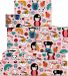Cadeaupapier voor meisjes - 6 vellen roze verjaardagscadeaupapier met schattige Japanse figuur voor vrouwen sushi ramen - Wordt geleverd met stickers