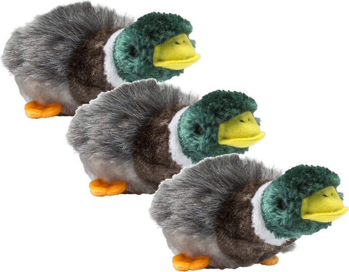 Adori Jachteend Pluche Met Pieper - Hondenspeelgoed - 34x14x14 cm - Groen/Bruin/Grijs