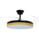 DRW Aeolus Plafondventilator met licht en 3 intrekbare vleugels van metaal en acryl in zwart en naturel, 53 x 106 x 106 cm