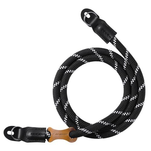K&F CONCEPT 100 cm camera nekriem nylon touw voor enkele microfoon camera en DSLR camera, Veelkleurig zwart en wit