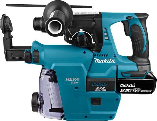 Makita DHR242RTJW - Accu combihamer - 18V - SDS-Plus - Incl. 2x 5.0Ah accu, lader & stofafzuiging