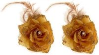 Fleur de cheveux sans marque avec plumes - or - 2x pièces - élastique et pince