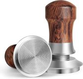 Merkloos 58 mm koffiestamper - massief houten handvat - roestvrij staal 304 - veerconstructie - constante druk