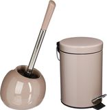 5Five Badkamer accessoires set - taupe - pedaalemmer/wc-borstel