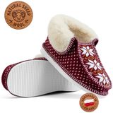 Slippers pour femmes, matière laine, cuir, bordeaux, cousu main, motif norvégien, taille 39