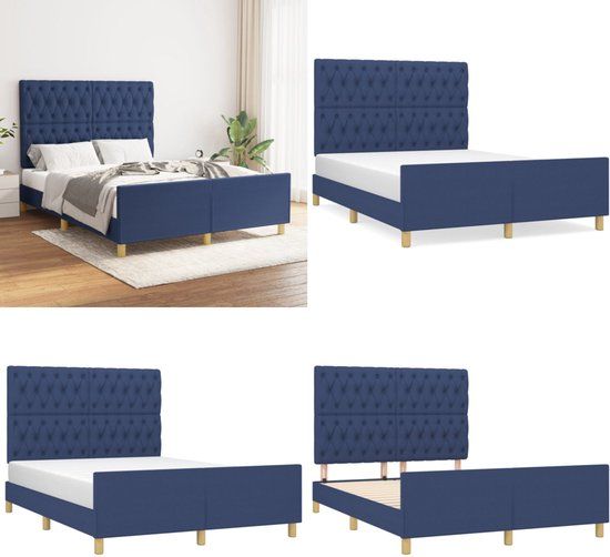 vidaXL Bedframe zonder matras stof blauw 140x190 cm