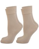 Nur Die Set van 2 comfortabele bamboesokken voor dames, zachte comfortabele boord, bamboesok, beige-grijs, 42