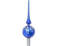 Krebs Gedecoreerde kerst piek - blauw - zilveren glitter sterren - 28 cm - glas - luxe kerstdecoratie